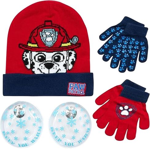 Nicklelodeon Paw Patrol Boy's Winter Hat and 2 Pair of Gloves or Mittens Set (Toddler/Little Boys) Size Age 4-7, Paw Patrol Reversible Glove with Handwarmers in Saudi Arabia