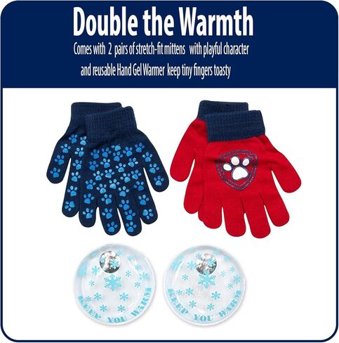 Nicklelodeon Paw Patrol Boy's Winter Hat and 2 Pair of Gloves or Mittens Set (Toddler/Little Boys) Size Age 4-7, Paw Patrol Reversible Glove with Handwarmers in Saudi Arabia