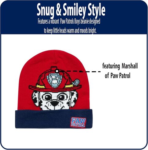 Nicklelodeon Paw Patrol Boy's Winter Hat and 2 Pair of Gloves or Mittens Set (Toddler/Little Boys) Size Age 4-7, Paw Patrol Reversible Glove with Handwarmers in Saudi Arabia