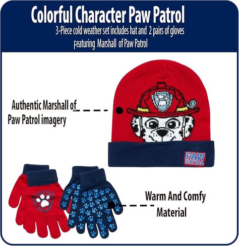 Nicklelodeon Paw Patrol Boy's Winter Hat and 2 Pair of Gloves or Mittens Set (Toddler/Little Boys) Size Age 4-7, Paw Patrol Reversible Glove with Handwarmers in Saudi Arabia