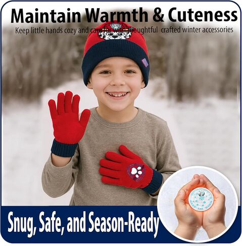 Nicklelodeon Paw Patrol Boy's Winter Hat and 2 Pair of Gloves or Mittens Set (Toddler/Little Boys) Size Age 4-7, Paw Patrol Reversible Glove with Handwarmers in Saudi Arabia