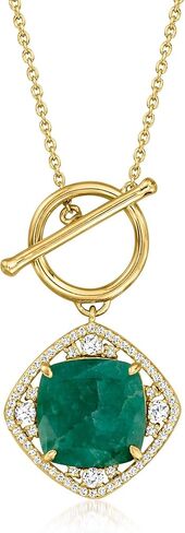 Ross-Simons 6.50 Carat Emerald and .70 ct. t.w. White Topaz Toggle Necklace in 18kt Gold Over Sterling in Saudi Arabia