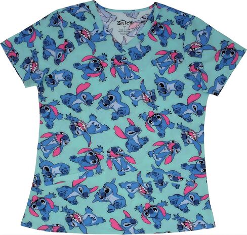 Disney Characters Women's Scrub Top - All Over Print, Short Sleeve V-Neck Novelty Uniform Top for Ladies in Saudi Arabia