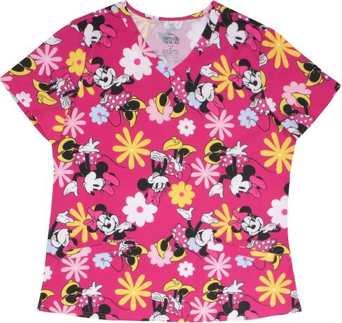 Disney Characters Women's Scrub Top - All Over Print, Short Sleeve V-Neck Novelty Uniform Top for Ladies in Saudi Arabia