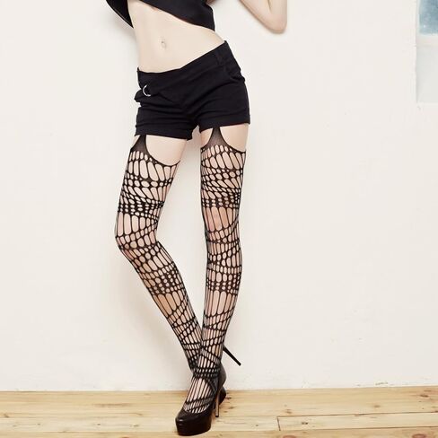 Lusofie 2 Pack Goth Tight Black Ripped Tights for Women Halloween Garter Tights Y2K Elastic Goth Fishnets Rave Fishnet Leggings for Punk Ripped Stockings Garter Stockings Suspender Pantyhose in Saudi Arabia
