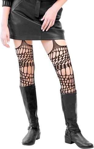 Lusofie 2 Pack Goth Tight Black Ripped Tights for Women Halloween Garter Tights Y2K Elastic Goth Fishnets Rave Fishnet Leggings for Punk Ripped Stockings Garter Stockings Suspender Pantyhose in Saudi Arabia