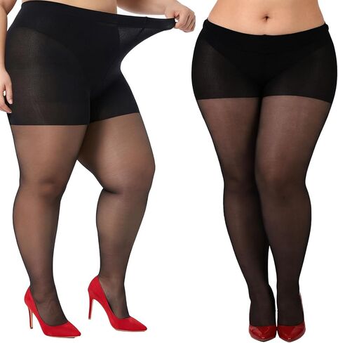Teaaha 40D Fleece Lined Tights Black Plus Size Fishnet Stockings for Women, Soft Semi Opaque Sexy High Waist Pantyhose in Saudi Arabia