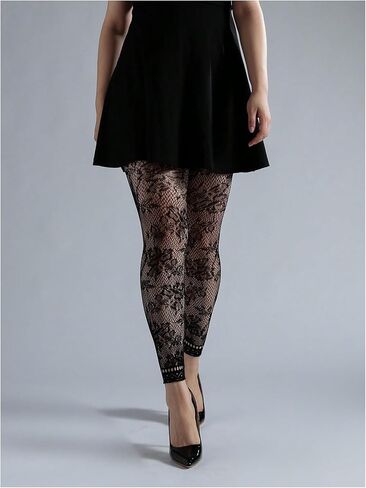 OYOANGLE Women's Lace Fishnet Footless Tights See Through Pantyhose High Waisted Sheer Leggings in Saudi Arabia
