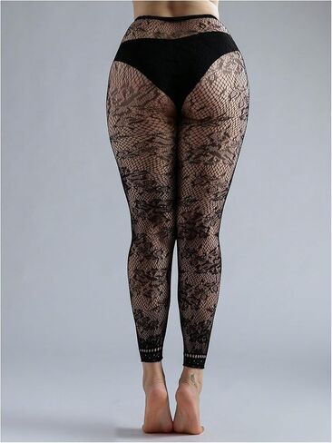 OYOANGLE Women's Lace Fishnet Footless Tights See Through Pantyhose High Waisted Sheer Leggings in Saudi Arabia