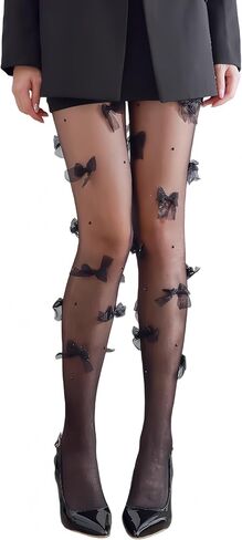 Sahabowi Women's Chiffon Bows Pom Colorful Tights, Cuty Pink Blue Pantyhose with High Waistband Elastic Soft in Saudi Arabia