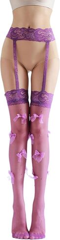 Sahabowi Women's Chiffon Bows Pom Colorful Tights, Cuty Pink Blue Pantyhose with High Waistband Elastic Soft in Saudi Arabia