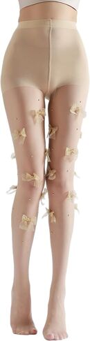 Sahabowi Women's Chiffon Bows Pom Colorful Tights, Cuty Pink Blue Pantyhose with High Waistband Elastic Soft in Saudi Arabia