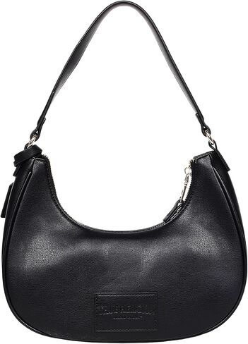 True Religion Crescent Hobo Purse, Studded Chain Shoulder Bag with Dual Carry Straps Gold Detail, Black in Saudi Arabia