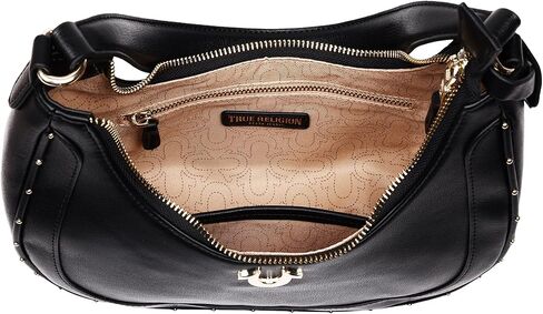 True Religion Crescent Hobo Purse, Studded Chain Shoulder Bag with Dual Carry Straps Gold Detail, Black in Saudi Arabia