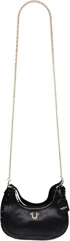 True Religion Crescent Hobo Purse, Studded Chain Shoulder Bag with Dual Carry Straps Gold Detail, Black in Saudi Arabia