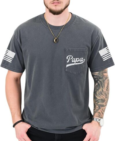 Papa Shirt, Papa Pocket T-Shirt, Papa Flag Shirt, Gift for Papa, Dad, Birthday, Father's Day, Christmas in Kuwait