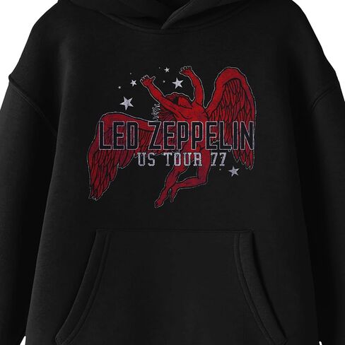 سويت شيرت بقلنسوة بشعار Bioworld Led Zeppelin أحمر Icarus بأكمام طويلة للشباب باللون الأسود in Kuwait