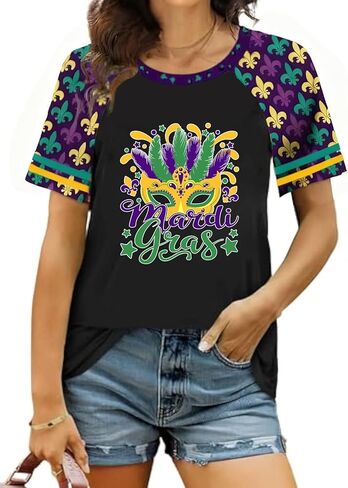 Mardi Gras Shirts for Women New Orleans Mardi Gras Outfit Fat Tuesday Tshirt Carnival Fleur De Lis Graphic Party Top in Kuwait