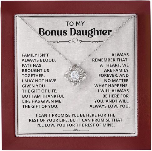 Necklace For Bonus Daughter From Dad, Bonus Daughter Necklace From Stepmom, Jewelry Gifts For Stepdaughter At Wedding, Necklaces For Stepdaughter From Stepdad With Heartfelt Message & Elegant Box in Saudi Arabia