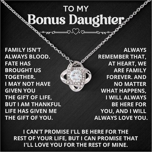 Necklace For Bonus Daughter From Dad, Bonus Daughter Necklace From Stepmom, Jewelry Gifts For Stepdaughter At Wedding, Necklaces For Stepdaughter From Stepdad With Heartfelt Message & Elegant Box in Saudi Arabia