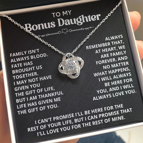 Necklace For Bonus Daughter From Dad, Bonus Daughter Necklace From Stepmom, Jewelry Gifts For Stepdaughter At Wedding, Necklaces For Stepdaughter From Stepdad With Heartfelt Message & Elegant Box in Saudi Arabia