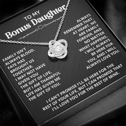 Necklace For Bonus Daughter From Dad, Bonus Daughter Necklace From Stepmom, Jewelry Gifts For Stepdaughter At Wedding, Necklaces For Stepdaughter From Stepdad With Heartfelt Message & Elegant Box in Saudi Arabia
