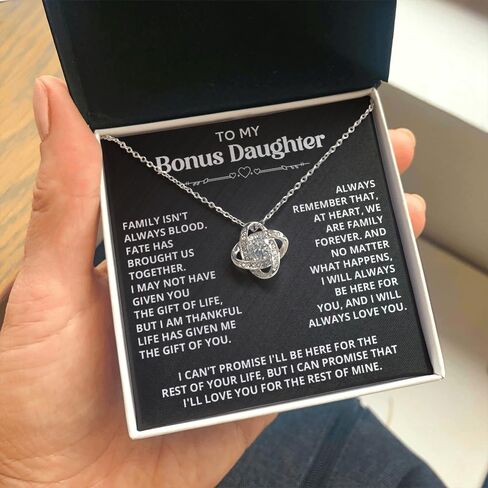 Necklace For Bonus Daughter From Dad, Bonus Daughter Necklace From Stepmom, Jewelry Gifts For Stepdaughter At Wedding, Necklaces For Stepdaughter From Stepdad With Heartfelt Message & Elegant Box in Saudi Arabia