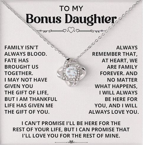 Necklace For Bonus Daughter From Dad, Bonus Daughter Necklace From Stepmom, Jewelry Gifts For Stepdaughter At Wedding, Necklaces For Stepdaughter From Stepdad With Heartfelt Message & Elegant Box in Saudi Arabia