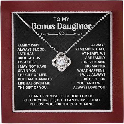 Necklace For Bonus Daughter From Dad, Bonus Daughter Necklace From Stepmom, Jewelry Gifts For Stepdaughter At Wedding, Necklaces For Stepdaughter From Stepdad With Heartfelt Message & Elegant Box in Saudi Arabia