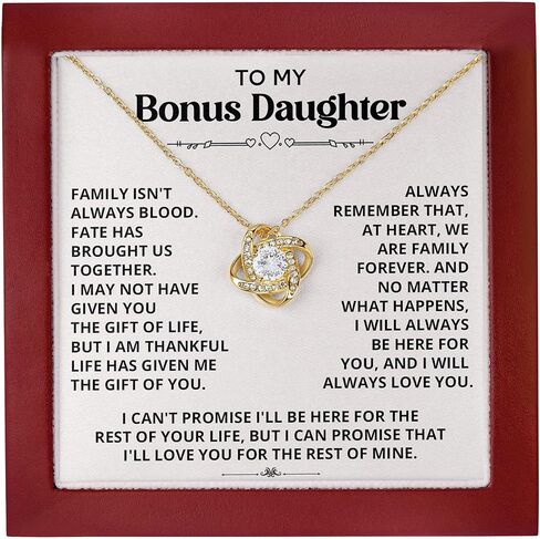 Necklace For Bonus Daughter From Dad, Bonus Daughter Necklace From Stepmom, Jewelry Gifts For Stepdaughter At Wedding, Necklaces For Stepdaughter From Stepdad With Heartfelt Message & Elegant Box in Saudi Arabia