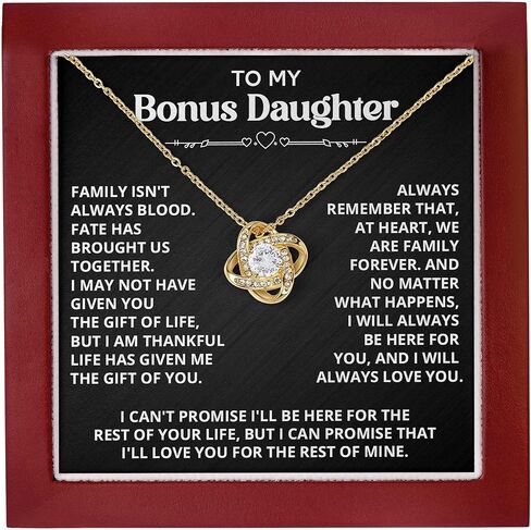Necklace For Bonus Daughter From Dad, Bonus Daughter Necklace From Stepmom, Jewelry Gifts For Stepdaughter At Wedding, Necklaces For Stepdaughter From Stepdad With Heartfelt Message & Elegant Box in Saudi Arabia