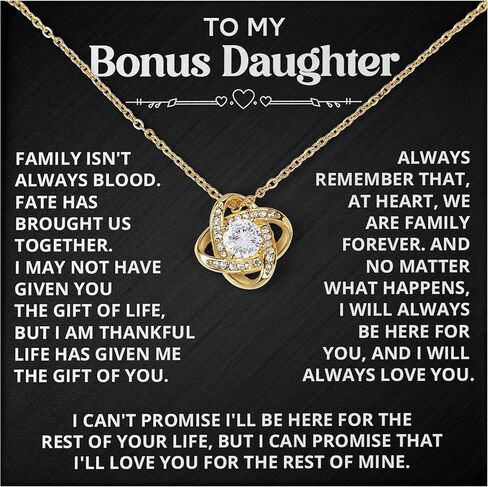 Necklace For Bonus Daughter From Dad, Bonus Daughter Necklace From Stepmom, Jewelry Gifts For Stepdaughter At Wedding, Necklaces For Stepdaughter From Stepdad With Heartfelt Message & Elegant Box in Saudi Arabia
