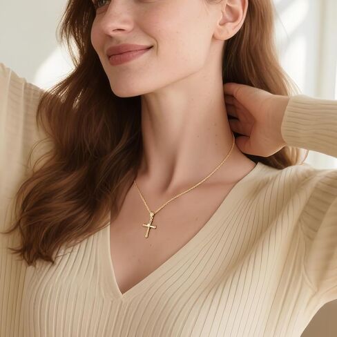 Cross Necklace for women 14K Gold Cross Necklaces for Women Gold Crosses Pendant Chain Necklace for Womens with Cubic Zirconia the End Resemble Blooming Petals Crosses Chain Pendant Necklaces for Womens 20mm in Saudi Arabia