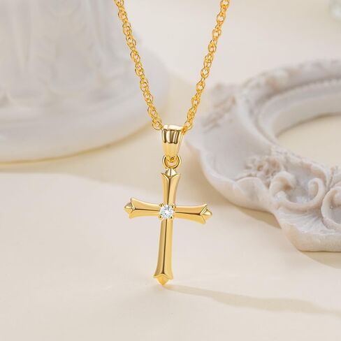 Cross Necklace for women 14K Gold Cross Necklaces for Women Gold Crosses Pendant Chain Necklace for Womens with Cubic Zirconia the End Resemble Blooming Petals Crosses Chain Pendant Necklaces for Womens 20mm in Saudi Arabia