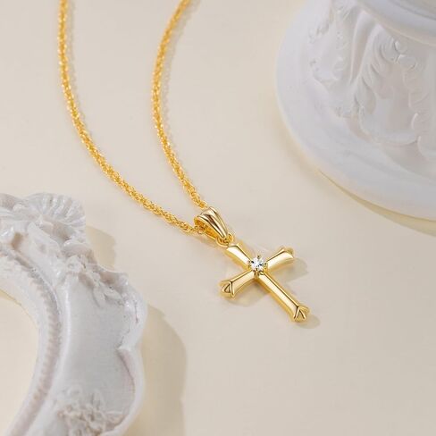 Cross Necklace for women 14K Gold Cross Necklaces for Women Gold Crosses Pendant Chain Necklace for Womens with Cubic Zirconia the End Resemble Blooming Petals Crosses Chain Pendant Necklaces for Womens 20mm in Saudi Arabia