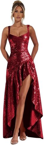 Sparkly Sequin Prom Dresses for Women 2026 High Low A Line Formal Dress with Slit in Kuwait