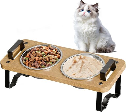 Elevated Cat Bowls with Stand, 3 Adjustable Heights Raised Dog Bowl for Small Size Dog, Tilted Cat Dishes Set for Food Dry Wet and Water, 4 Stainless Steel Cat Food Bowls for Indoor Cats and Puppy in Saudi Arabia