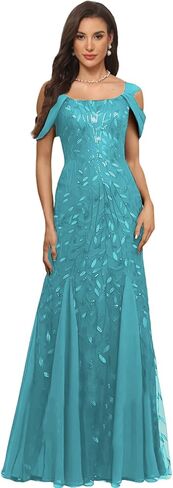 قبالة الكتف فساتين أم العروس الترتر الأربطة الشيفون حورية البحر فستان سهرة رسمي in Kuwait