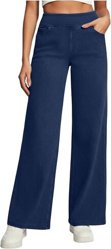 Wide Leg Jeans for Women Casual High Waisted Strechy Straight Leg Jean Loose Tummy Control Denim Pants with Pocket in Saudi Arabia