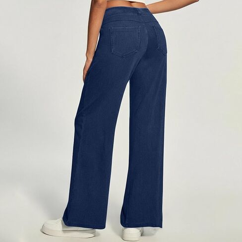 Wide Leg Jeans for Women Casual High Waisted Strechy Straight Leg Jean Loose Tummy Control Denim Pants with Pocket in Saudi Arabia