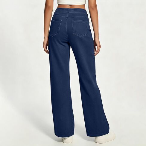 Wide Leg Jeans for Women Casual High Waisted Strechy Straight Leg Jean Loose Tummy Control Denim Pants with Pocket in Saudi Arabia