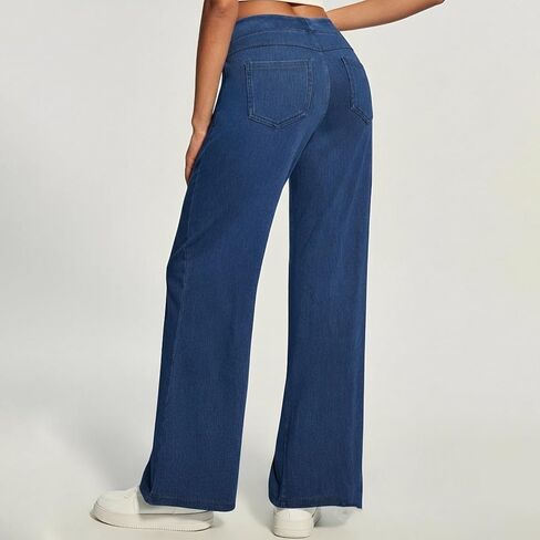Wide Leg Jeans for Women Casual High Waisted Strechy Straight Leg Jean Loose Tummy Control Denim Pants with Pocket in Saudi Arabia