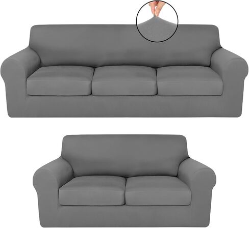 7 Pcs Stretch Couch Covers for 3 Cushion Sofa Slipcovers and 2 Sofa Loveseat Couch Arm Chair, Furniture Protector for Living Room, Wrinkle Proof(Light Grey) in Saudi Arabia