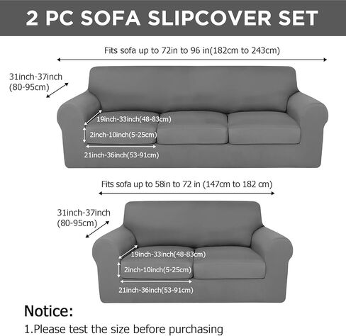 7 Pcs Stretch Couch Covers for 3 Cushion Sofa Slipcovers and 2 Sofa Loveseat Couch Arm Chair, Furniture Protector for Living Room, Wrinkle Proof(Light Grey) in Saudi Arabia