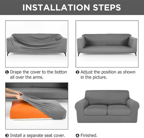 7 Pcs Stretch Couch Covers for 3 Cushion Sofa Slipcovers and 2 Sofa Loveseat Couch Arm Chair, Furniture Protector for Living Room, Wrinkle Proof(Light Grey) in Saudi Arabia