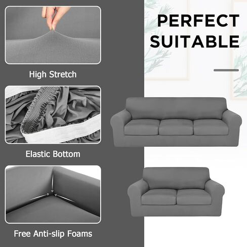 7 Pcs Stretch Couch Covers for 3 Cushion Sofa Slipcovers and 2 Sofa Loveseat Couch Arm Chair, Furniture Protector for Living Room, Wrinkle Proof(Light Grey) in Saudi Arabia