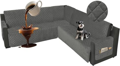 Waterproof Corner Sectional Couch Covers for L Shape Sofa Velvet 6 Piece U Shaped Couch Cover for Dogs Pets Washable Non Slip Sofa Slipcovers Protector Living Room (XX-Large, Dark Gray) in Saudi Arabia