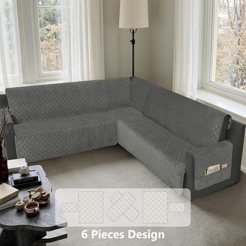 Waterproof Corner Sectional Couch Covers for L Shape Sofa Velvet 6 Piece U Shaped Couch Cover for Dogs Pets Washable Non Slip Sofa Slipcovers Protector Living Room (XX-Large, Dark Gray) in Saudi Arabia
