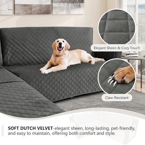 Waterproof Corner Sectional Couch Covers for L Shape Sofa Velvet 6 Piece U Shaped Couch Cover for Dogs Pets Washable Non Slip Sofa Slipcovers Protector Living Room (XX-Large, Dark Gray) in Saudi Arabia