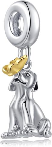 Labrador Retriever Dog Dangle Charm Cute Animal Gold Butterfly Bead Compatible with Pandora Bracelets Women in Saudi Arabia